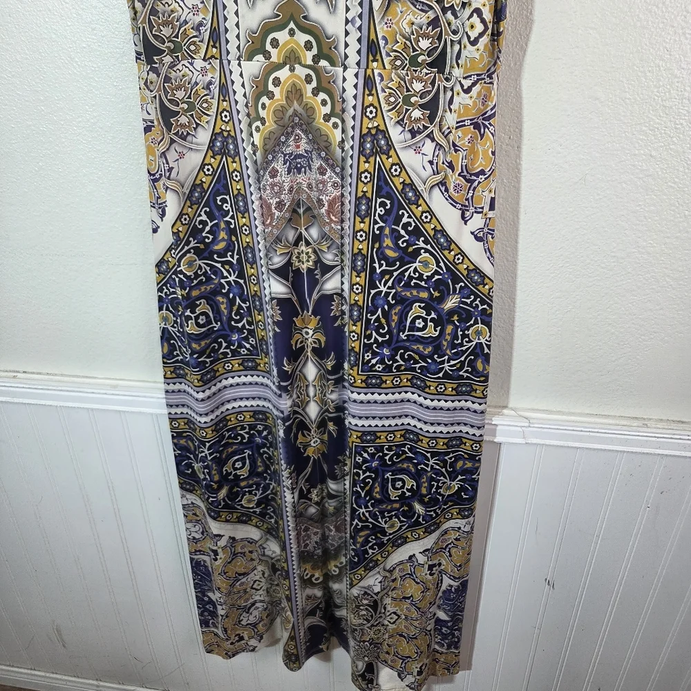 One World Womens XL Boho Maxi Dress Rhinestone Embellished Blue Lace Back - Picture 11 of 12